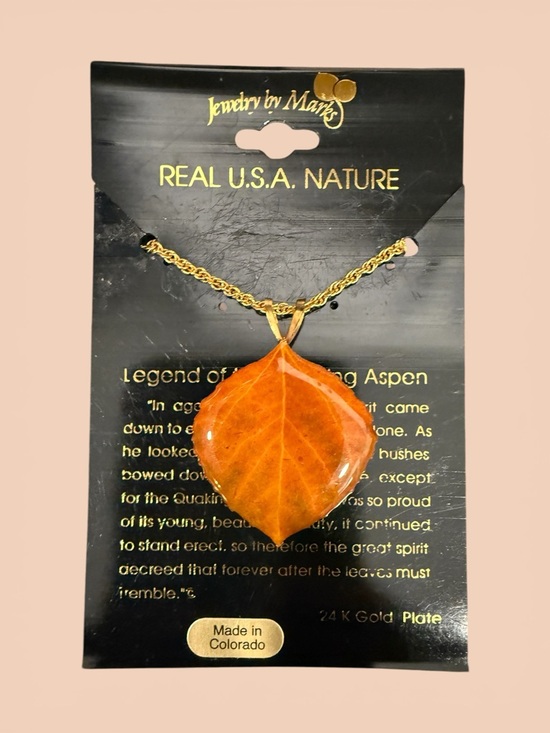 Jewelry by Marks Jewelry - 24k Gold Plated Orange Aspen Leaf Necklace